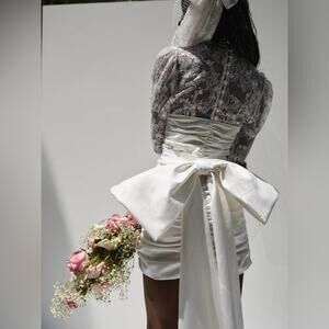 NWT For Love & Lemons Valentina Bridal Mini Dress Ivory Lace Size Small